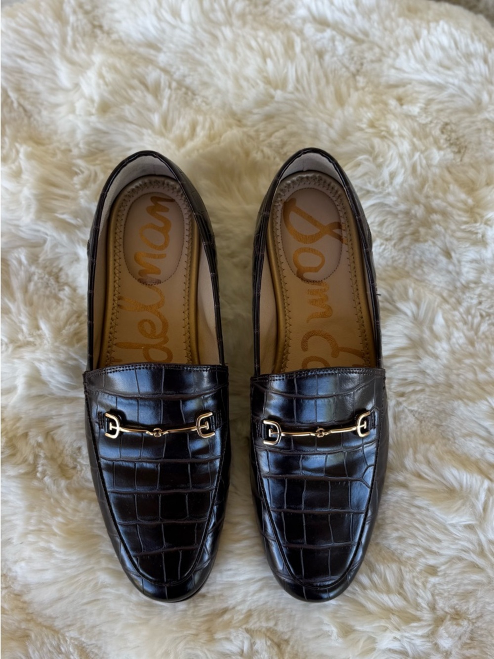 Sam Edelman Women’s Chocolate Croc-Embossed Leather Bit Loafers